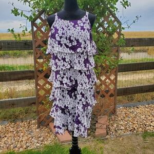 Scarlett Nite Purple & White Floral Tiered Ruffle Chiffon Dress Women's Size 16
